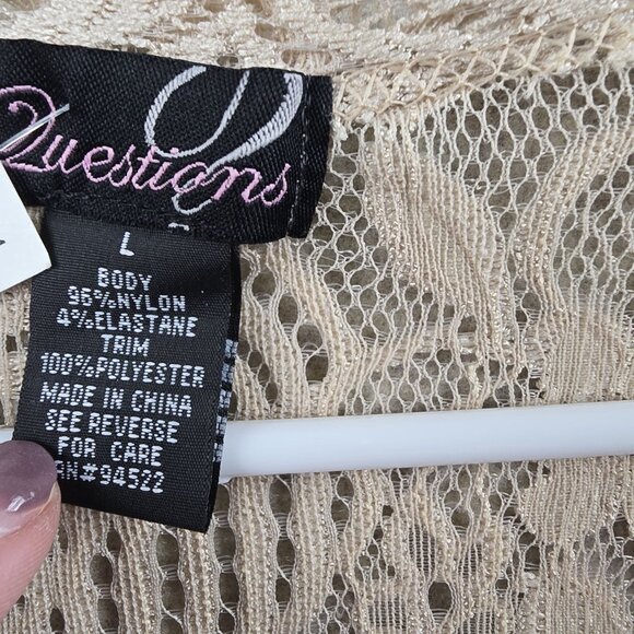 Three-Quarter Sleeve Beige Lace Kimono Duster With Fringe Large - Picture 3 of 6